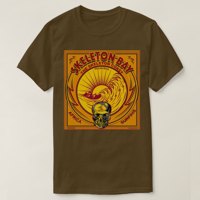 CAMISETA SKELETON BAY SURFING SKELETON COSTA NAMÍBIA ÁFRICA (Frente do Design)