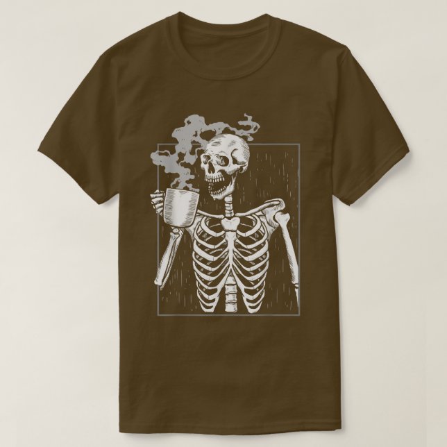 Camiseta Skeleton Beber Bebendo de Morto de café (Frente do Design)
