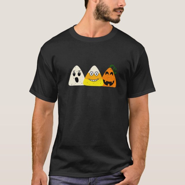 Camiseta Skeleton Candy Corn Skull Pumpkin Diversão Hallowe (Frente)