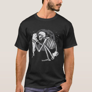 Camiseta Skeleton Cat Gatinho Skull Gótico Homens de Hallow