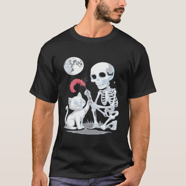 Camiseta Skeleton Cat Halloween Funny Cute Spooky Essential (Frente)