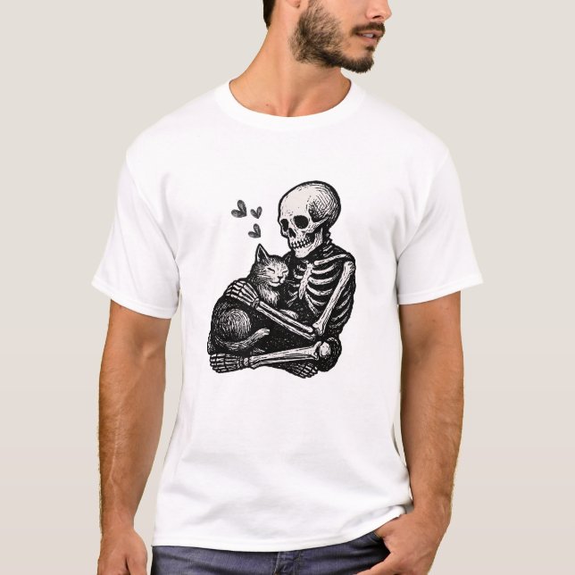 Camiseta Skeleton Cat Love Gothic Art (Frente)