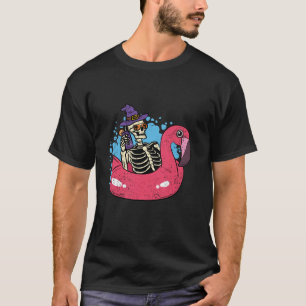 Camiseta Skeleton Chillin Flamingo Halloween Engraçado Brux