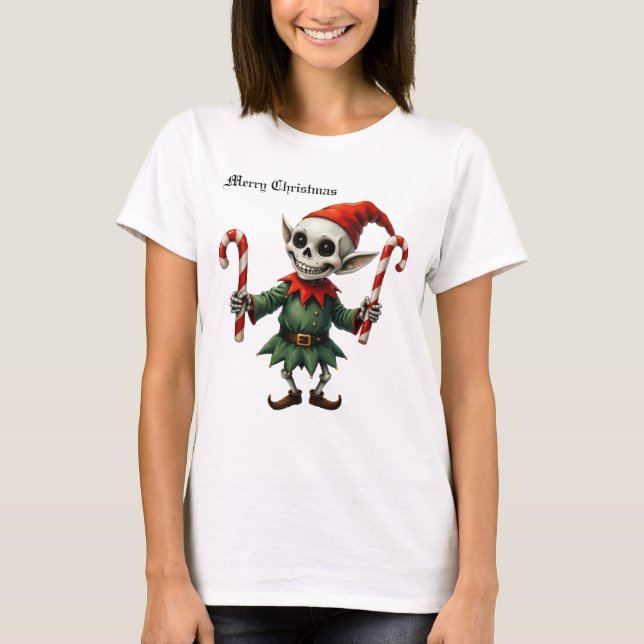 Camiseta Skeleton Christmas Elf – Creepy Cute Dark Holiday  (Frente)