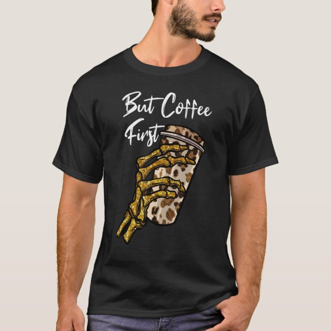 Camiseta Skeleton Coffee Halloween Pumpkin Latte Drink Pump (Frente)