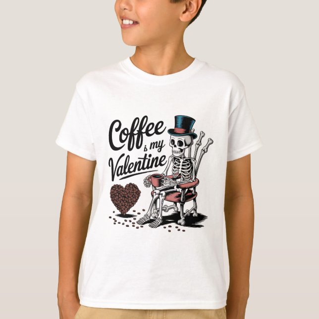 Camiseta Skeleton Coffee Is My Valentine Funny Coffee Drink (Frente)