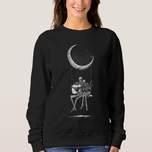 Camiseta Skeleton Couple Moon Swing Playing Guitar Hallowee (Frente)