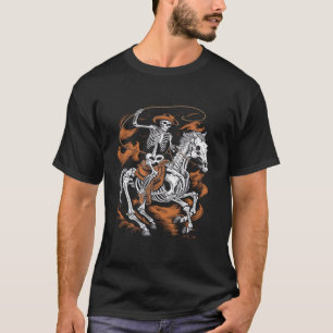 Camiseta Skeleton Cowboy Andando Cavalo Homens de Figurino