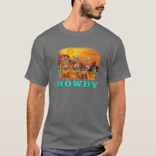 Camiseta Skeleton Cowboys Howdy Halloween No Deserto Ociden