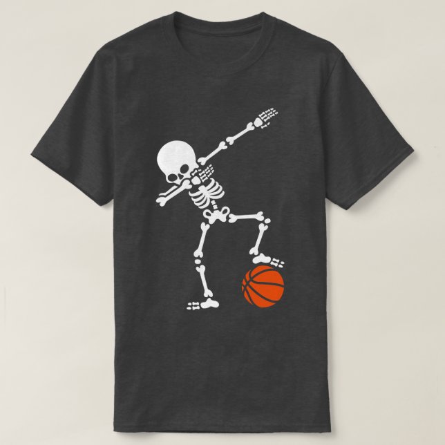Camiseta Skeleton Dabbing Basketball Player Funny Halloween (Frente do Design)