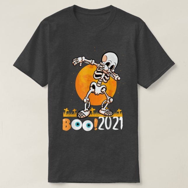 Camiseta Skeleton dabbing boo 2021 Halloween  (Frente do Design)