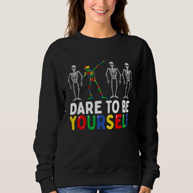Camiseta Skeleton Dabbing Dare To Be Yourself  Autism (Frente)