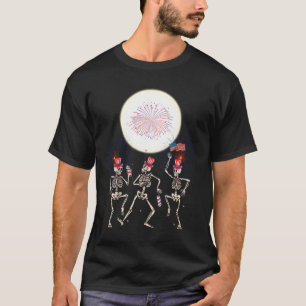 Camiseta Skeleton Dançante 4 De Julho American Flag Skellie