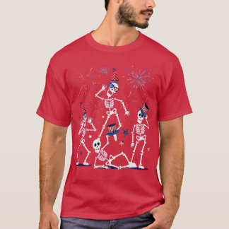 Camiseta Skeleton dançante 4 de julho American Flag Skellie