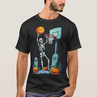 Camiseta Skeleton de Basquete Halloween Pumpkin