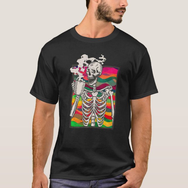 Camiseta Skeleton de café quente Bebendo de esqueleto (Frente)
