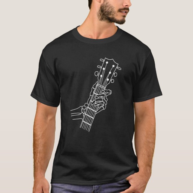 Camiseta Skeleton De Mão Jogando Rock Acústico Em Sua Violã (Frente)