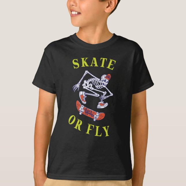 Camiseta Skeleton de skate ou mosca (Frente)