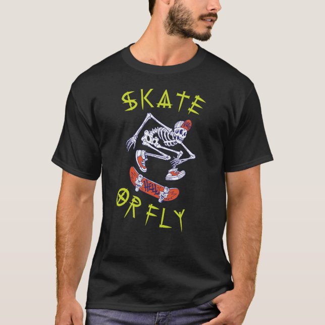 Camiseta Skeleton de skate ou mosca (Frente)