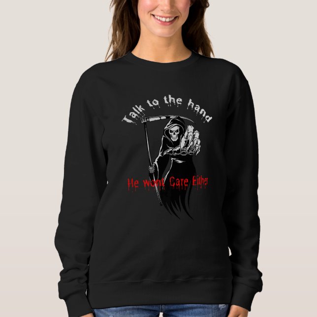 Camiseta Skeleton Death Conversando Desenho de Dia das Brux (Frente)