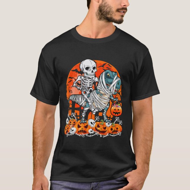Camiseta Skeleton Dinosaur Halloween Mummy Pumpkin For Men (Frente)