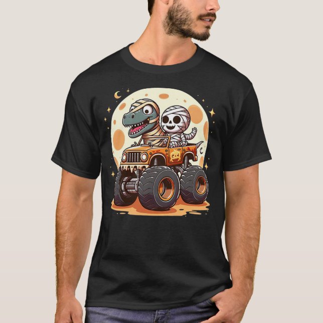 Camiseta Skeleton Dinosaur Monster Truck Dino Halloween Tod (Frente)