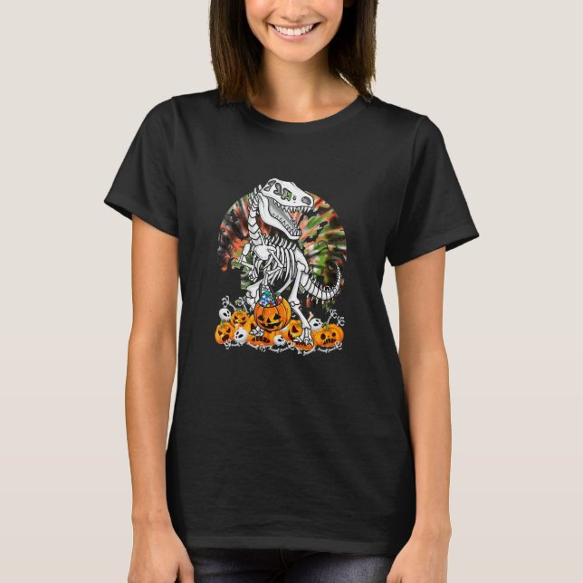 Camiseta Skeleton Dinosaur rex Boys Halloween Mummy  Pumpki (Frente)
