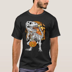 Camiseta Skeleton Dinossaur T Rex Pumpkin T Dia de as Bruxa