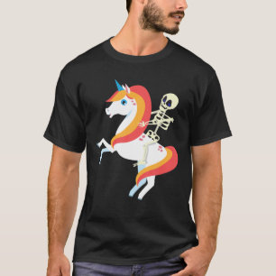 Camiseta Skeleton dirigindo Unicorn Cute Funny Skull Hallow