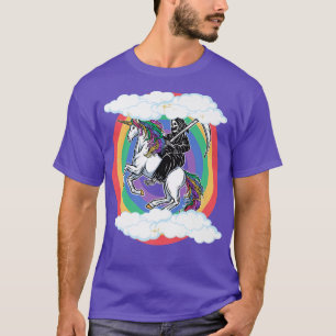 Camiseta Skeleton Dirigindo Unicorn Funny Unicorns Rainbow 
