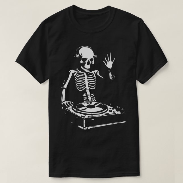 Camiseta skeleton dj tocando música (Frente do Design)