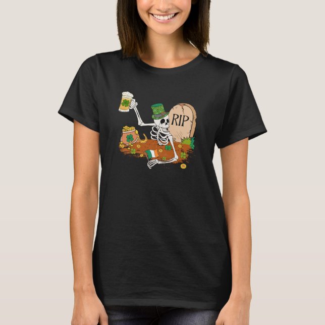 Camiseta Skeleton Drinking Beer St Patricks Day Leprechaun  (Frente)