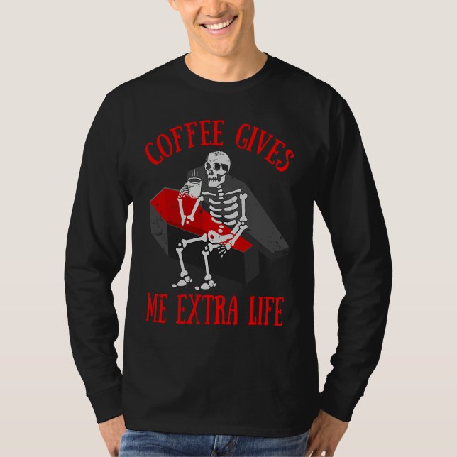 Camiseta Skeleton Drinking  Coffee  Cup Of Hot Coffee (Frente)