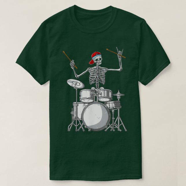 Camiseta Skeleton Drummer Halloween Costume Playing Drums  (Frente do Design)
