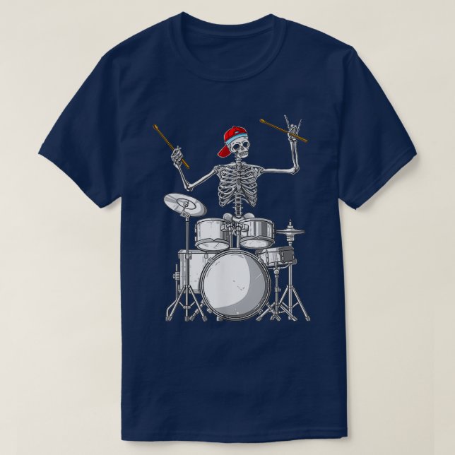 Camiseta Skeleton Drummer Halloween Costume Tocando Tambore (Frente do Design)