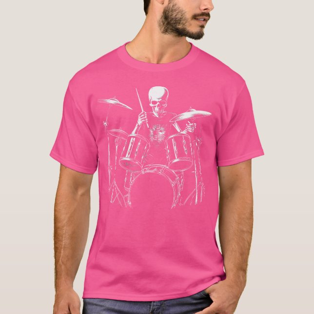 Camiseta Skeleton Drummer Halloween Costume Tocando Tambore (Frente)