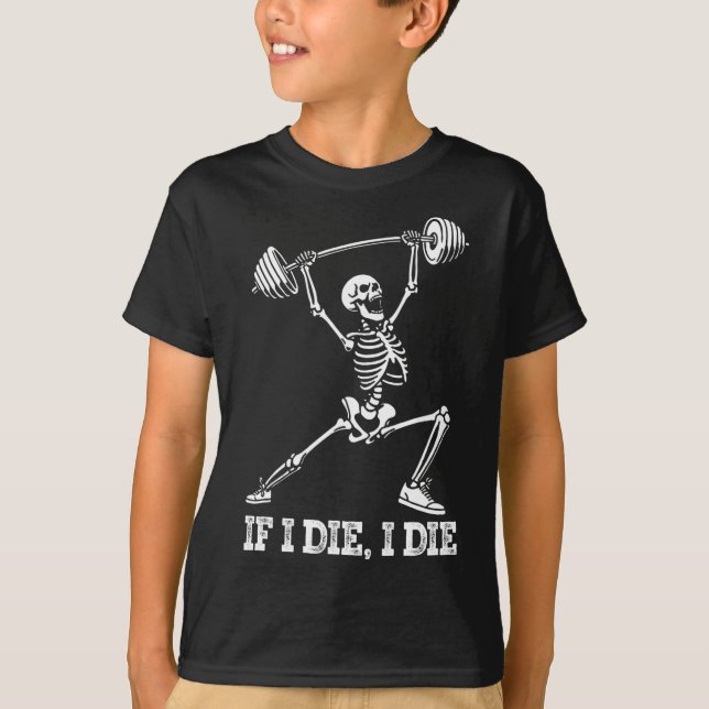 Camiseta Skeleton Elevação Pesos Elevação Sobre-Colagem De  (Frente)