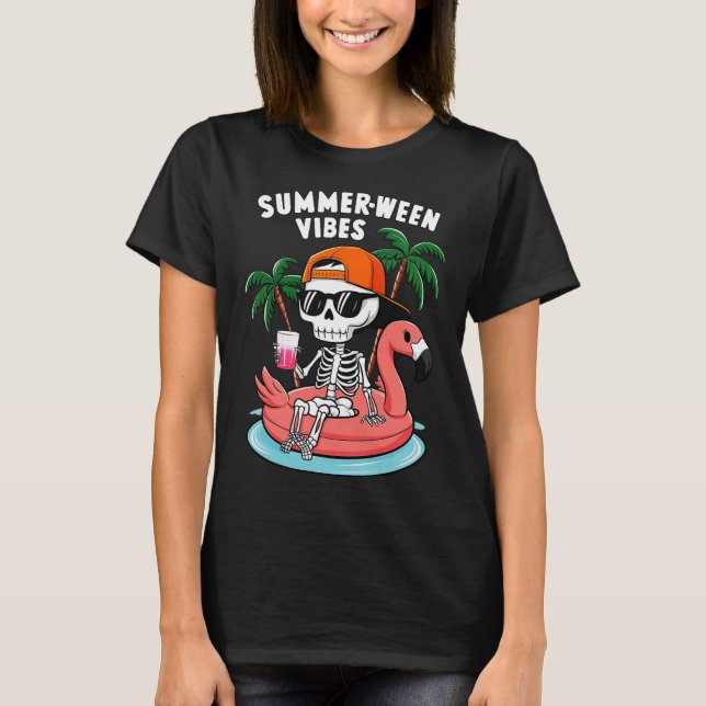 Camiseta Skeleton Flamingo Summerbetween Vibes Halloween Bo (Frente)