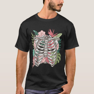 Camiseta Skeleton Flowers Rib Cage X Ray Halloween