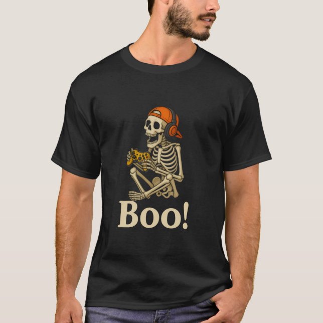 Camiseta Skeleton Gamer - Boo! Halloween Tee (Frente)