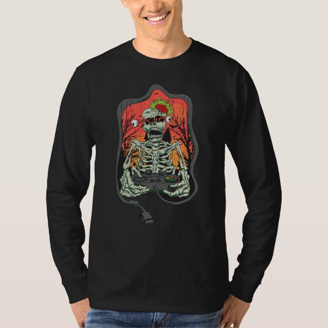 Camiseta Skeleton Gamer Distress Women Scary Halloween Part (Frente)