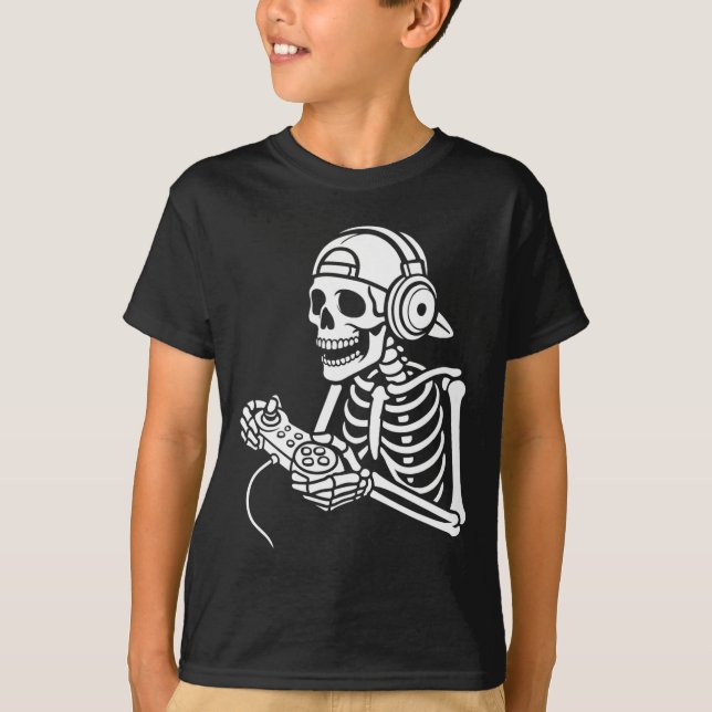 Camiseta Skeleton Gamer Funny Video Gaming Controller Headp (Frente)