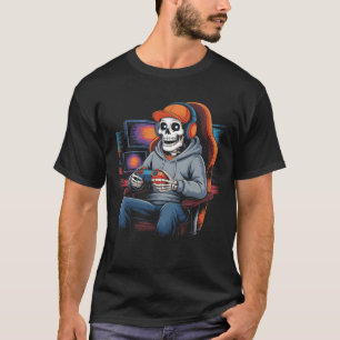 Camiseta Skeleton Gamer Reproduzir Videos games Em Uma Cade