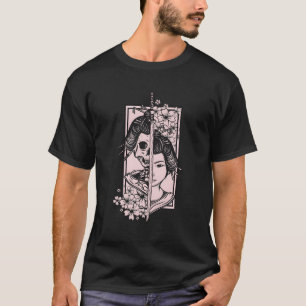 Camiseta Skeleton Geisha Com A Espada Katana Estilo Japonês