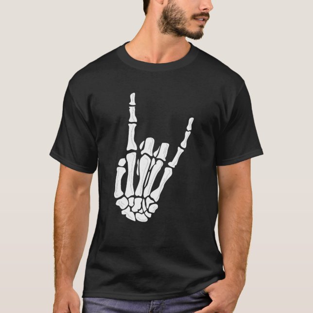 Camiseta Skeleton Gesture Rock Skeleton Halloween (Frente)