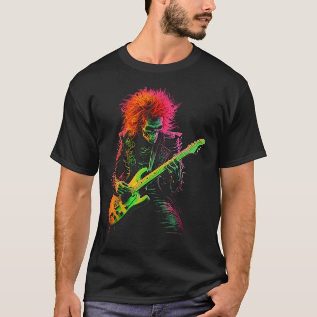 Camiseta Skeleton Graphe Tocando Guitarra Rock Banda Hall (Frente)