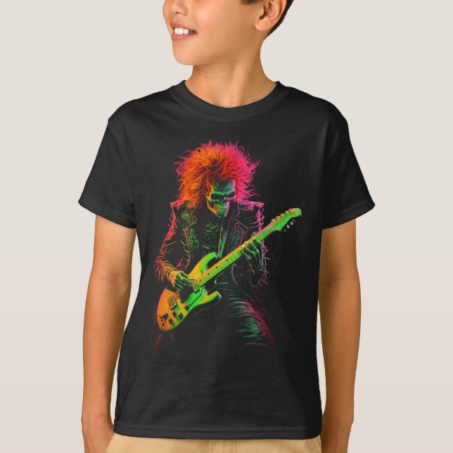 Camiseta Skeleton Graphe Tocando Guitarra Rock Banda Hall (Frente)