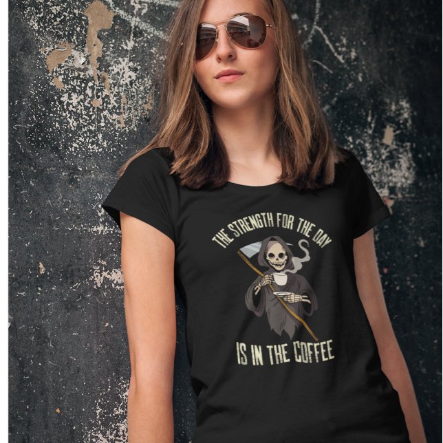 Camiseta Skeleton Grim Reaper Café Engraçado Coffee Cotação (Criador carregado)