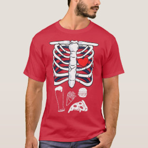 Camiseta Skeleton Halloween Beer Pizza França Fries Burger