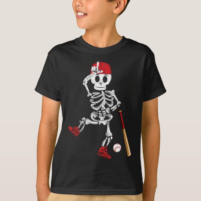 Camiseta Skeleton Halloween Engraçado Esqueleto Jogando Bas (Frente)